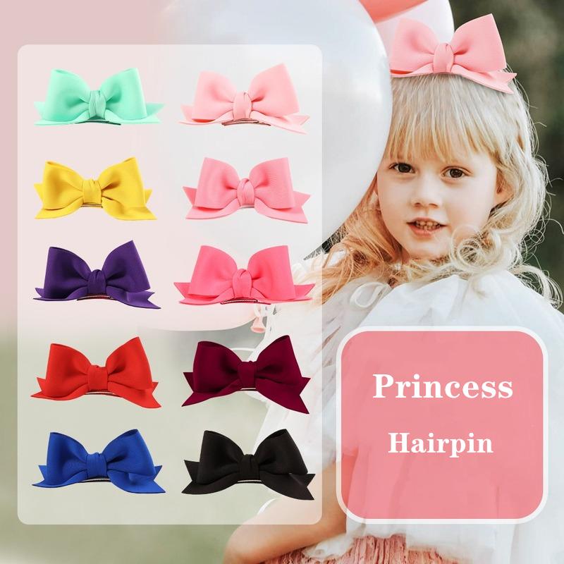 Sweet Princess Fashion Bow Hairpins Kids Girl's Hair Accessories Big Solid Ribbon Hair Bow Clips Party Outfit Headwear