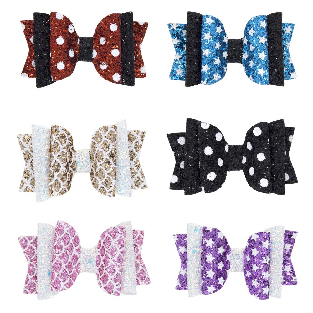 Glitter Sequins Bows Baby Hair Clip Fashion Star Pattern Bowknot Toddler Hairpin Cute Dots Infant Barrettes DIY Party Decoration