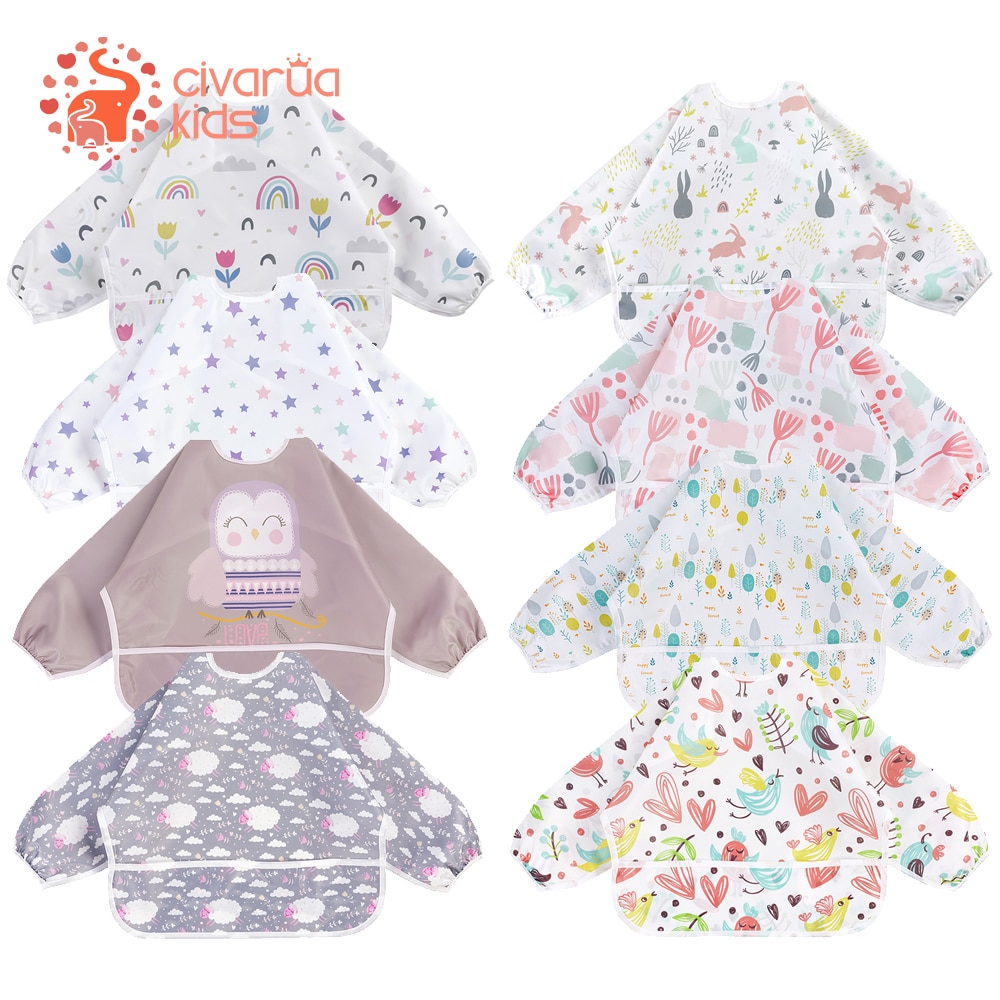 Baby bibs Long Sleeve 6-24 Months Waterproof Bibs Stain and Odor Resistant Toddler Bib with Pocket, Washable Infants Unisex Bibs
