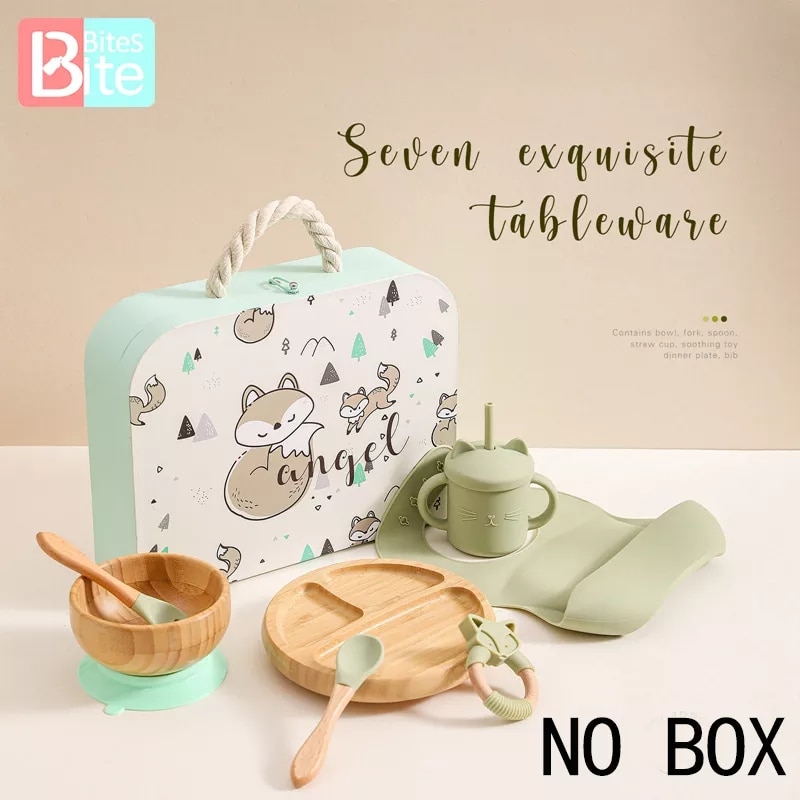 Silicone Baby Feeding Set Baby Feeding Supplies Kids Bamboo Dinnerware With Cup Children's Dishes Bowl Stuff Tableware Gift