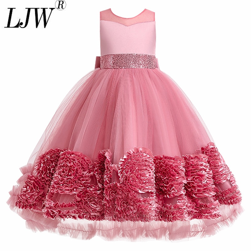2021 dress in big children's Satin Bow print Princess Dress host dress long skirt 61 children's piano performance dres