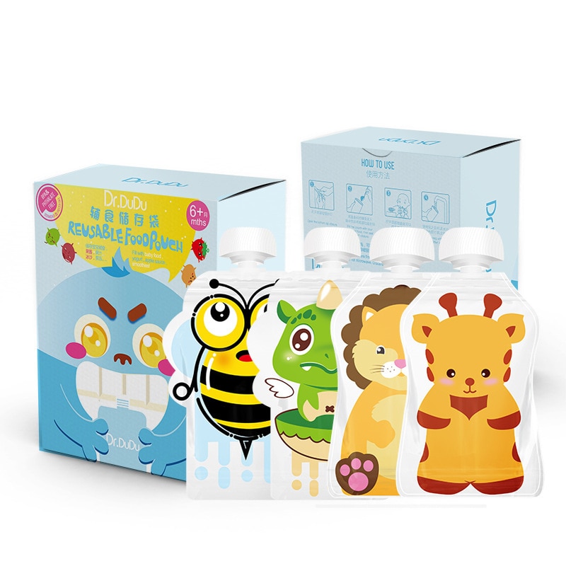 8pcs Double Zipper Baby Food Storage Pouch BPA-Free Reusable Sealed Complementary Food Pouch Homemade Puree Pulp Storage Bag