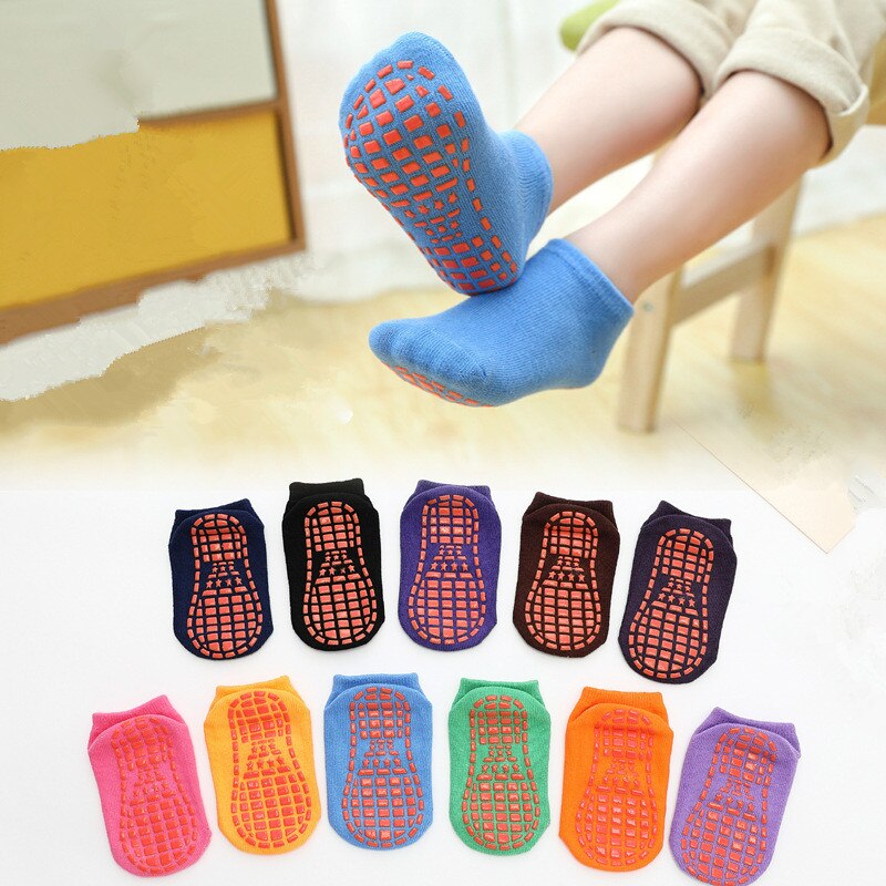 Non-slip Floor Socks Autumn Winter Spring Summer Breathable Boy Girl Socks Home Baby Kids Socks Cotton Candy Color Ankle Socks