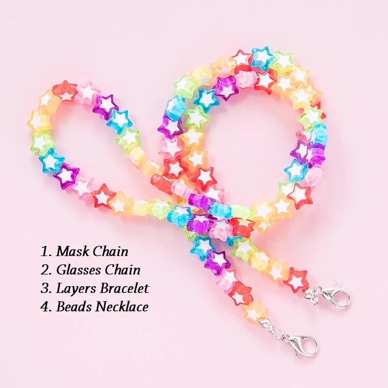 60CM Children's Mask Chain Anti-lost Masks Glasses Rope Lanyard Cartoon Color Acrylic Star Love Children Necklace Girls