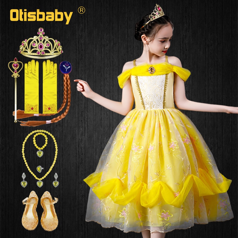 Summer Fancy Girls Disguise Sleeping Beauty Princess Dress Beautiful and the Beast Children's Party Dresses Belle Girl Clot