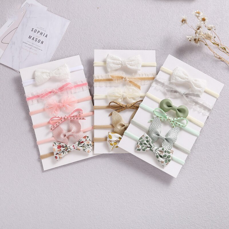 6Pcs/Lot Baby Nylon Headband Infant Bows Hair Bands Traceless Toddler Lace Leather Head Bands Spring Summer Bandage Lovely