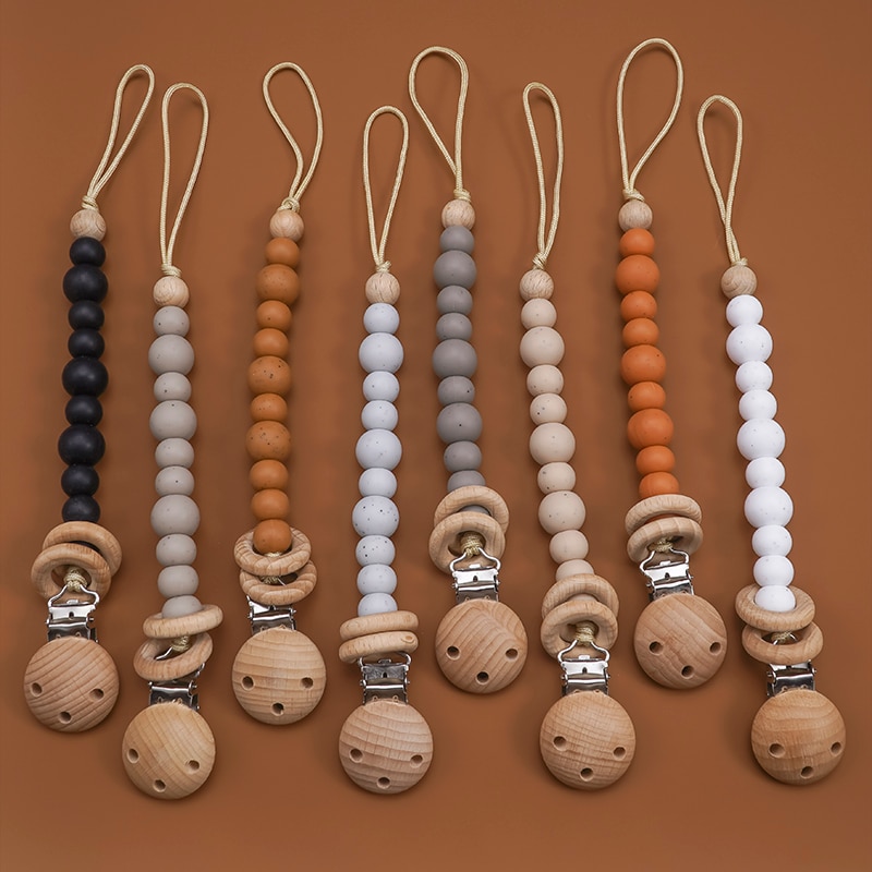 Silicone Baby Accessories Fashionable Bead Pacifier Chain Portable Pacify Clip Infant Shower Gifts 100%Food Safe Approve