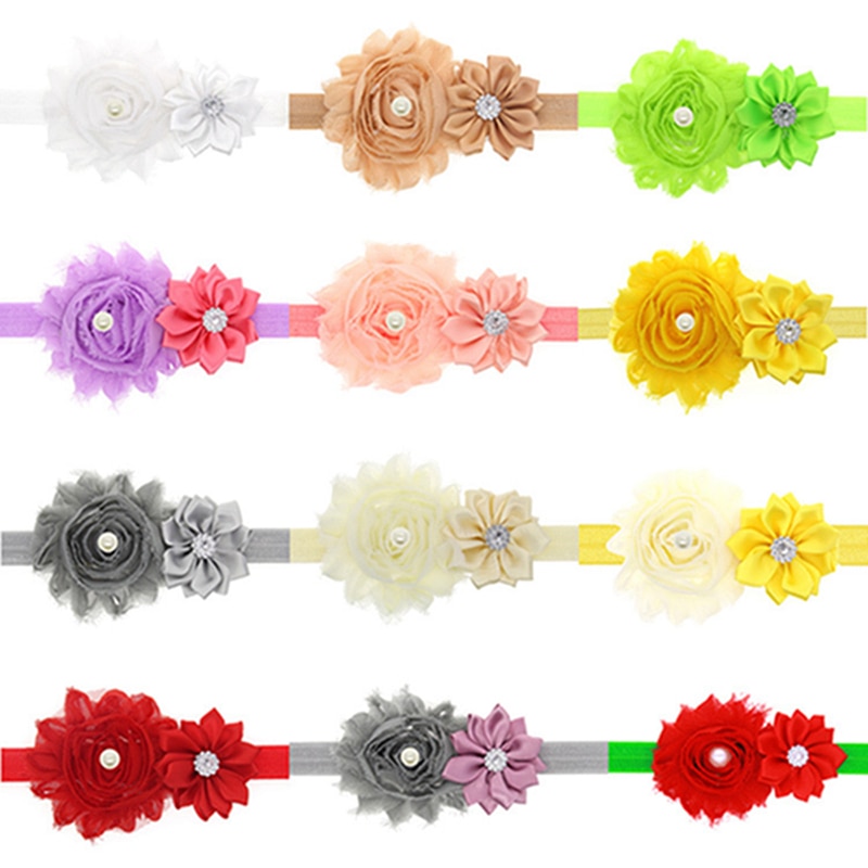 Baby Girls Shabby Chiffon Floral Headband Fashion Rhinestone Polygonal Flower Toddler Hairband Party Decoration Birthday Gifts