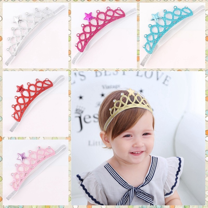 Child Rhinestones Princess Headband Elastic Hair Crown Tiara Cosplay Accessories Hair Band Accessory Party Gift Hair Jewelr 2023