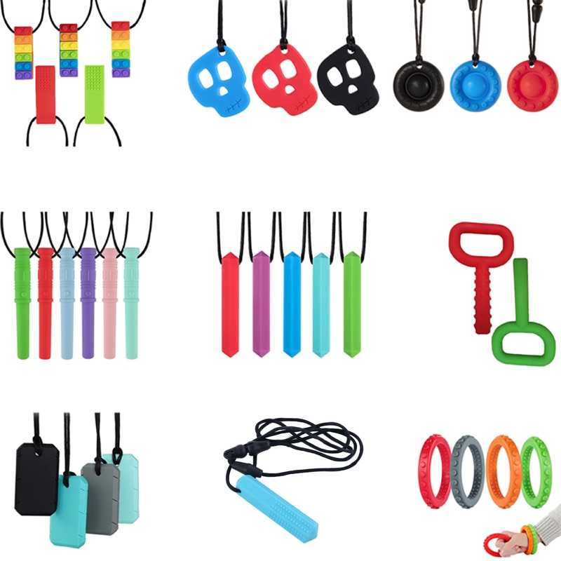 New Sale Baby Teether Rainbow Wristband Robot Sensory Chew Necklace for Teething Autism Biting Chewing Baby Care BPA Free Beads