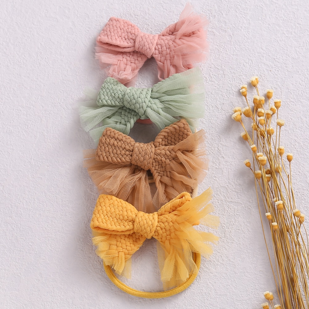 Baby Accessories Weave Bows Girls Mesh Headband Infant Hair Bands Elastique Cheveux Fille Playa Accesorio Newborn Photo Props