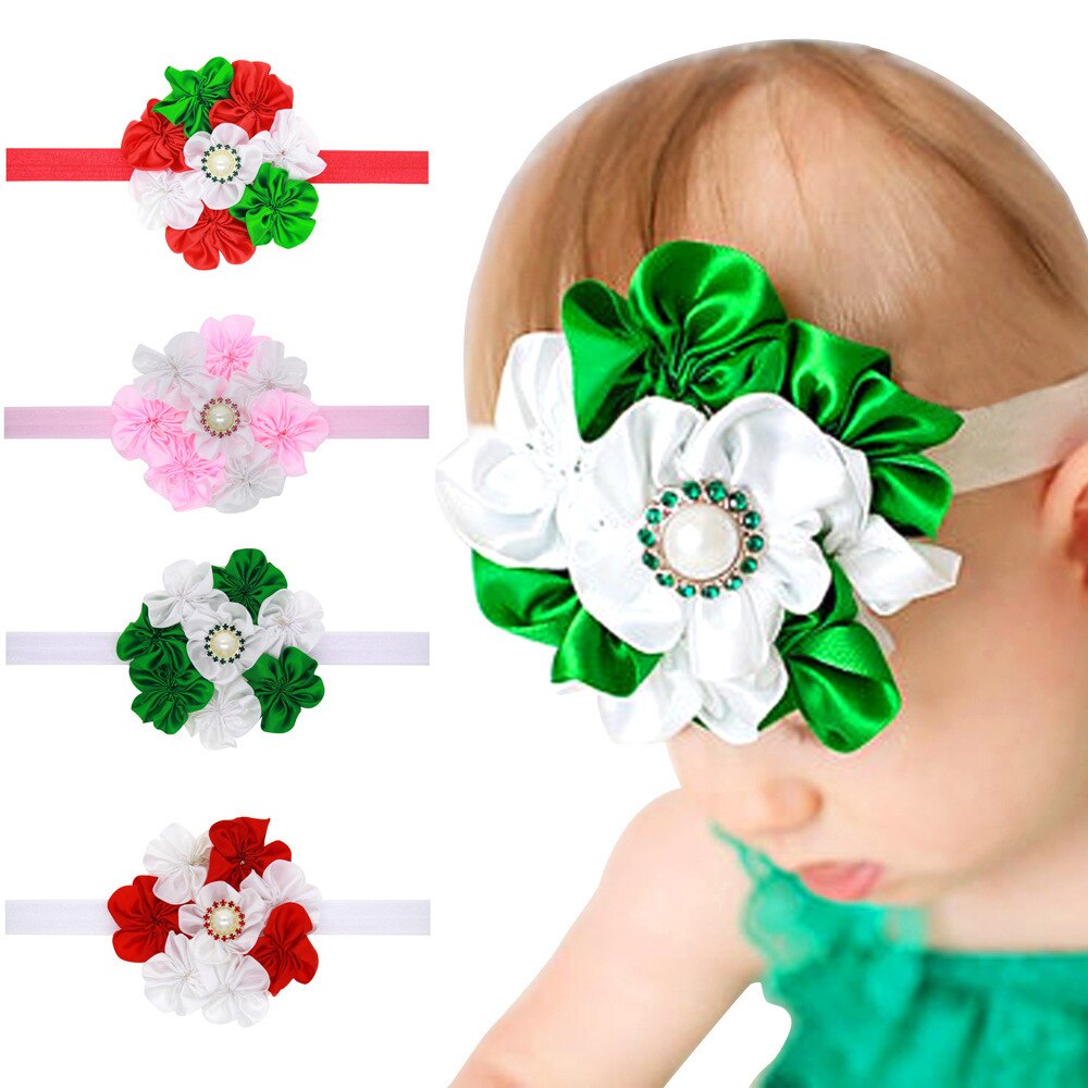 1 PCS Colorful Rhinestone Flowers Baby Girls Elastic Headband Fashion Handmade Chiffon Floral Infant Hairband Clothing Ornaments