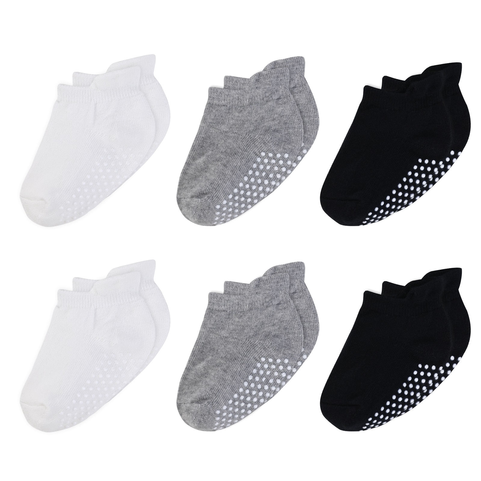 6 Pack Non Slip Baby Socks 100% Organic Cotton Ankle Socks Newbaby for 6-36M Anti Skid Baby Floor Socks for Girls & Boys