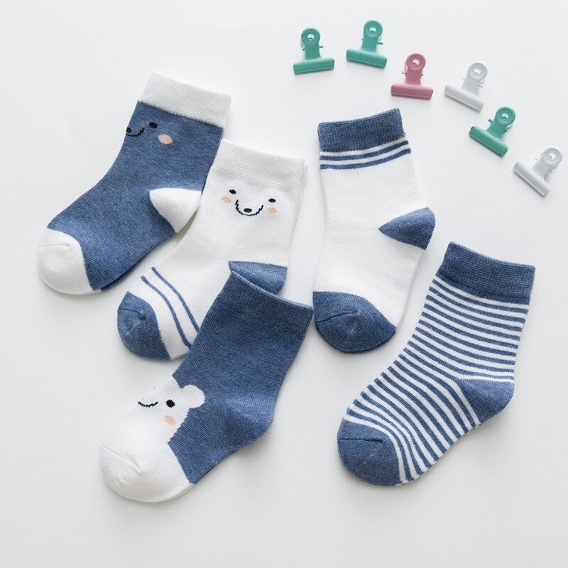 5Pairs Children's Socks Autumn Winter Spring Kids Socks Baby Boys Girls Cotton Warm Socks Cartoon Bear Stripe Child Sports 