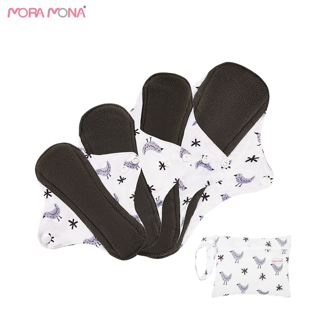Mora Mona 4 Different Sizes Of Washable Bamboo Charcoal Menstrual Pad With 1 WATERPROOF Storage Bag
