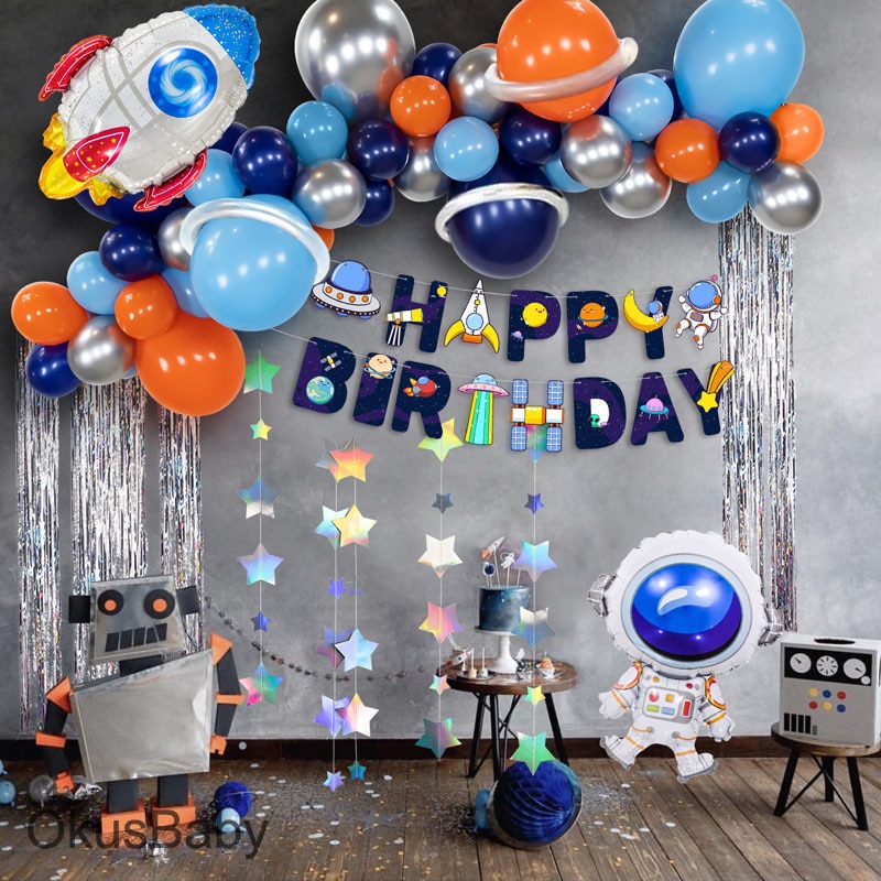 Space Toys Earth Astronaut Theme Baby Birthday Party Rocket Balloon Home Decoration Aluminum Foil Wall Toy Shuttle Set