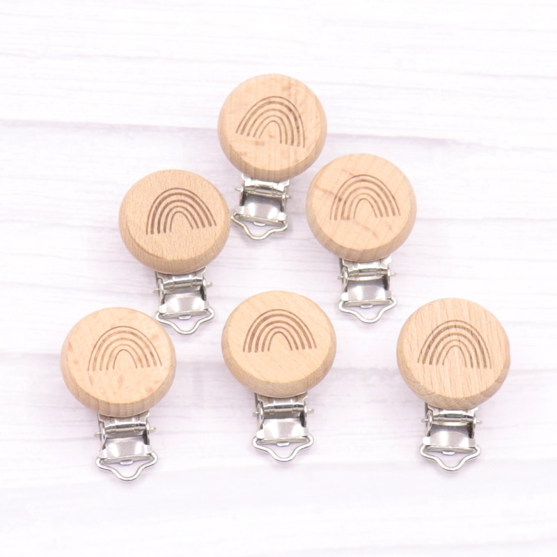 5pcs Lovely Rainbow Wooden Pacifier Clip Natural Beech Wood Baby Pacifier Clips Dummy Clips DIY Pacifier Chain Accessory