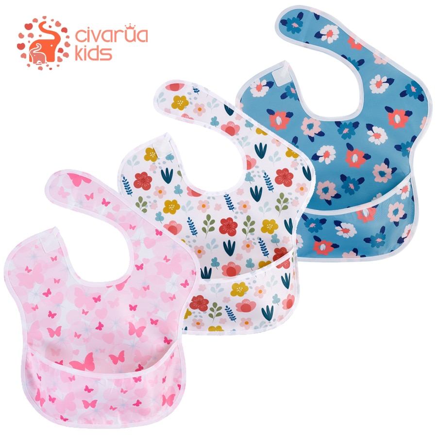 Unisex Waterproof Baby Bibs 100% TPU Coating Feeding Bib Washable Baby Bibs With Food Catcher for Babies Waterproof Saliva Towel