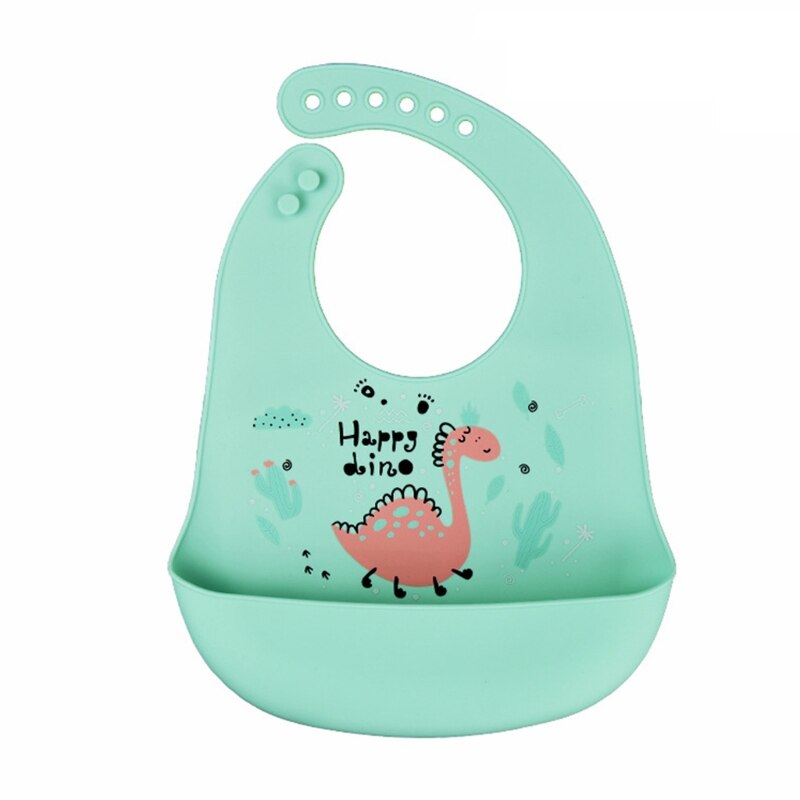 Cartoon Waterproof Soft Silicone Baby Bibs Adjustable Toddler Feeding Food Catcher Roll up Pocket Feeding Stuff Apron