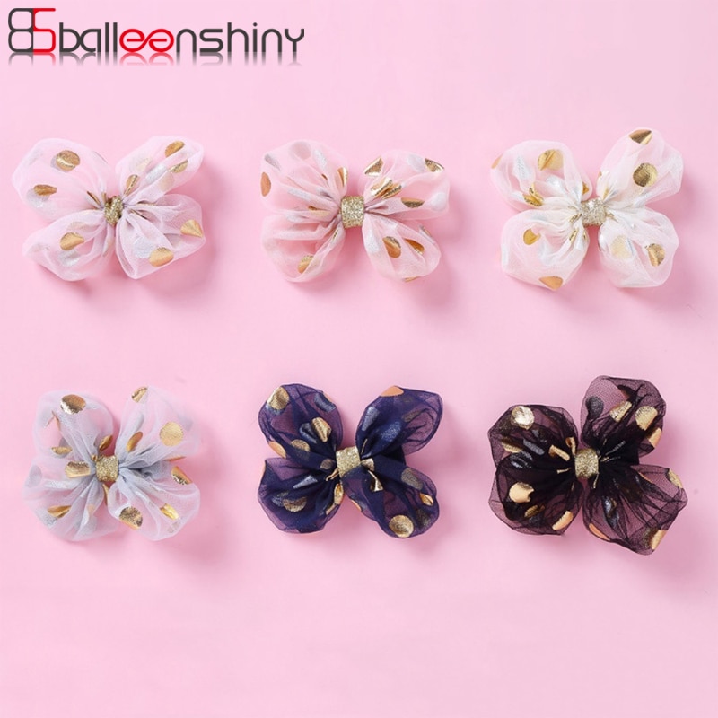 Balleenshiny 2pcs Cute Baby Hair Clips Flower Bows Kids Girls Hairpins Dot Children Headwear Barrettes Baby Hair Accessories
