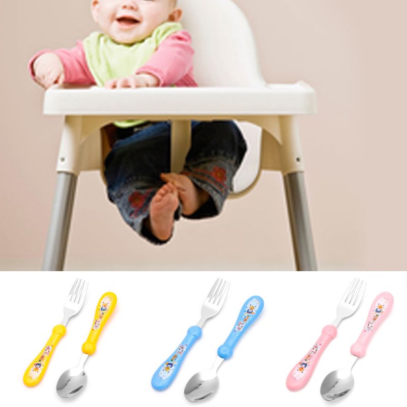 Kids Baby Cartoon Fork and Spoon Set Tableware Stainless Steel Forks + Spoons