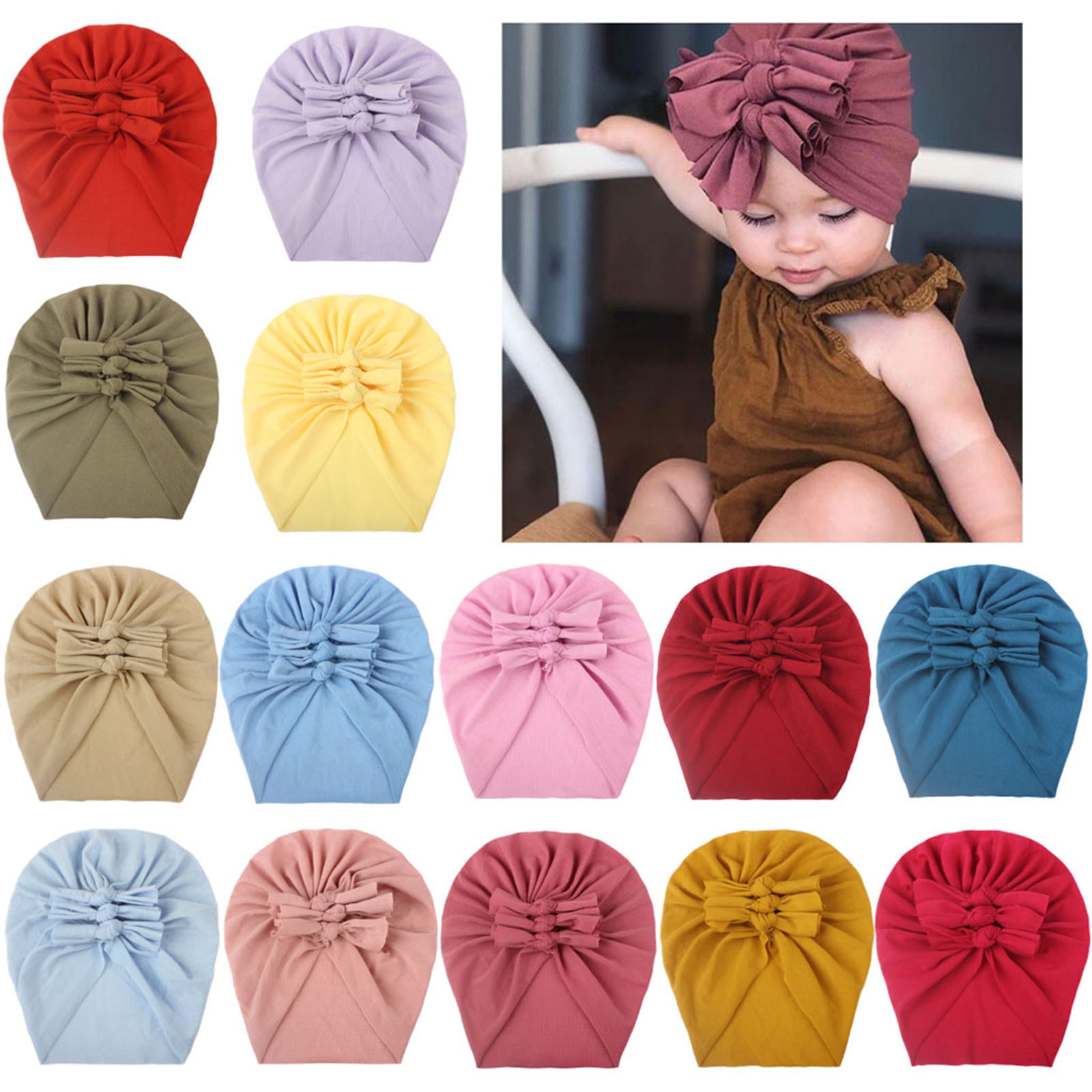 Bambini estate bambino neonata fascia fiocco solido annodato cappello del bambino berretto copricapo morbido elastico accessori