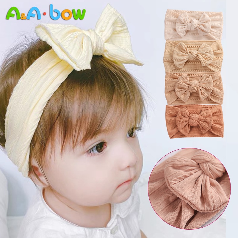 1pcs Cable Knit Bow Headband for Baby Girl 15cm Nylon Baby Headbands 32 Colors Headwear for Child Turban Baby Hair Accessories
