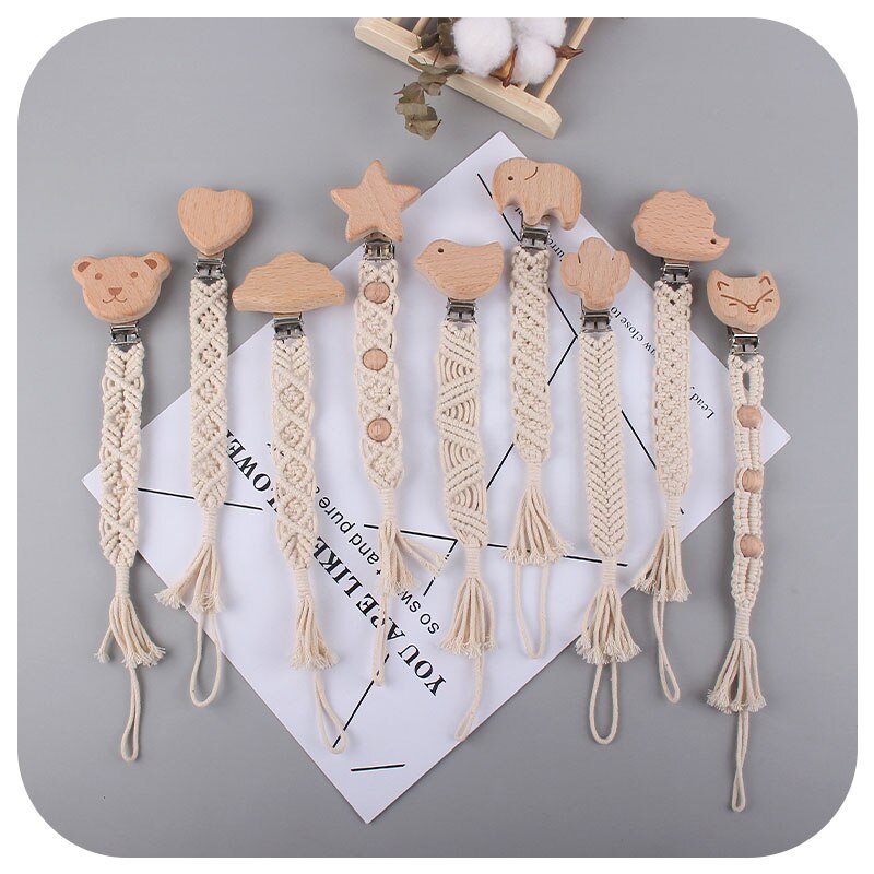 Cute Love Heart Bear Elephant Bird Baby Pacifier Clips Chain Boho Nipple Holder Teether Strap Chain