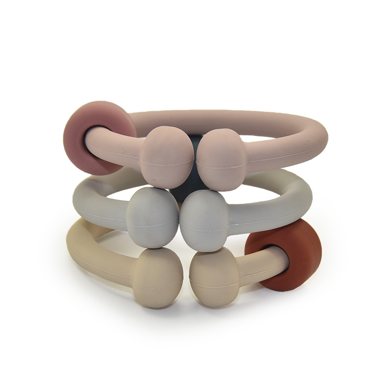 Baby Silicone Links BPA Free Teething Bracelet Silicone Teether Food Grade Silicone Baby Stroller Pram Car Seat Attach Rings