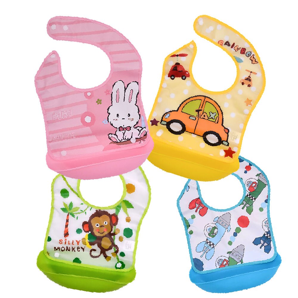 Plastic Bib Baby Kids Feeding Sleeveless Cloth Adjustable Cartoon Waterproof Tableware Apron Pocket Newborn BPA Free