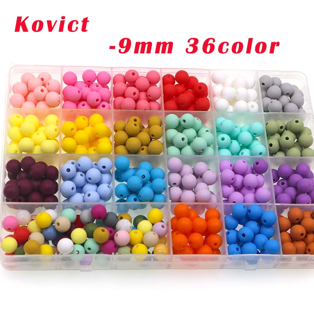 Kovict 50 Pcs Silicone Beads 9mm Round Food Grade Teething Beads DIY Pacifier Necklace Accessories Baby Products
