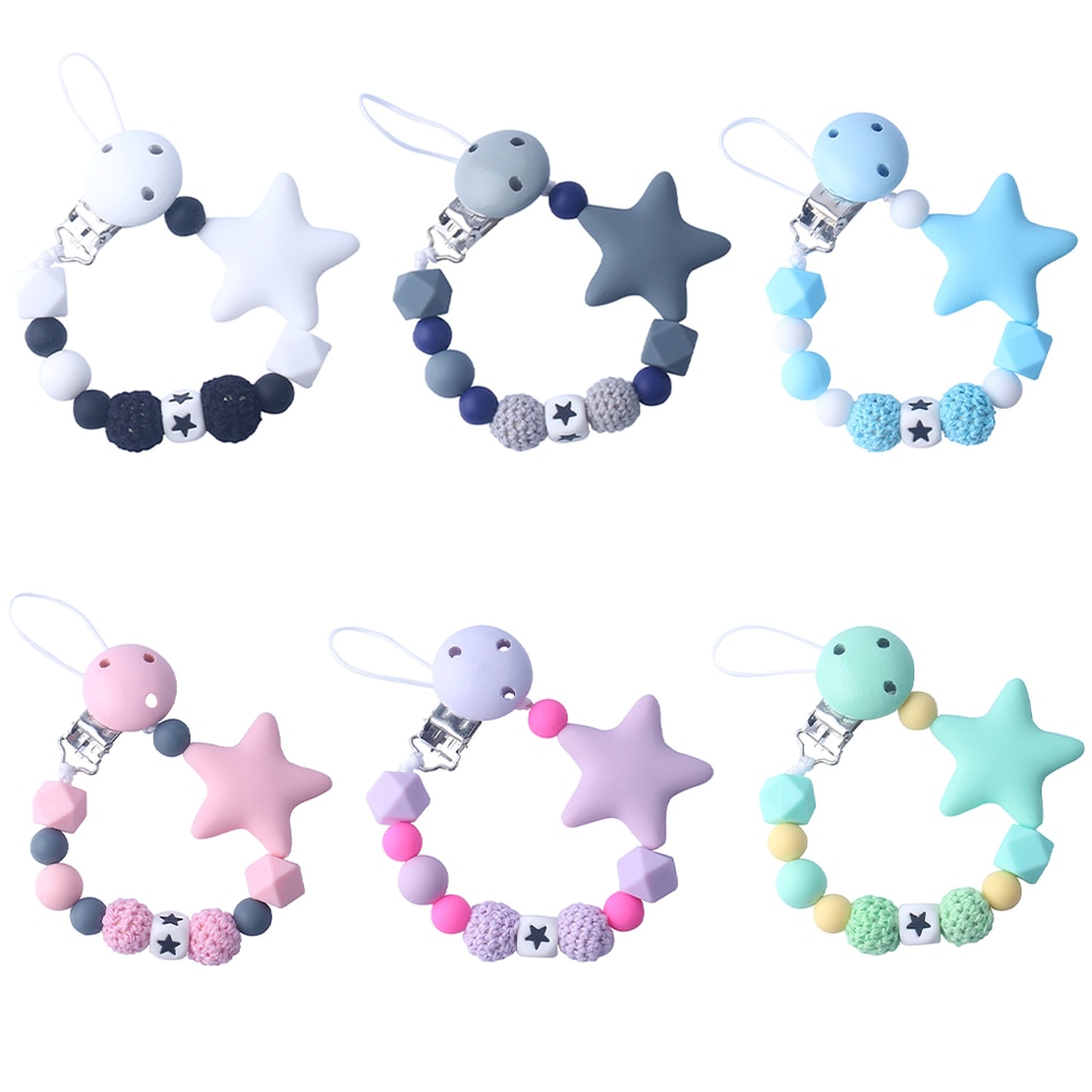 Hot Sale Baby Teether Chain Silicone Baby Pacifier Chain Portable Reusable Nipple Clip Teething Chew Toy