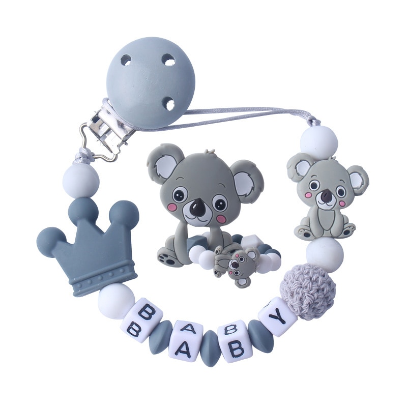 Baby Teether Bracelet Food Grade Silicone Chews Nurse Gift Toys Koala Teething Necklace pacifier clip with name DIY BABY custom