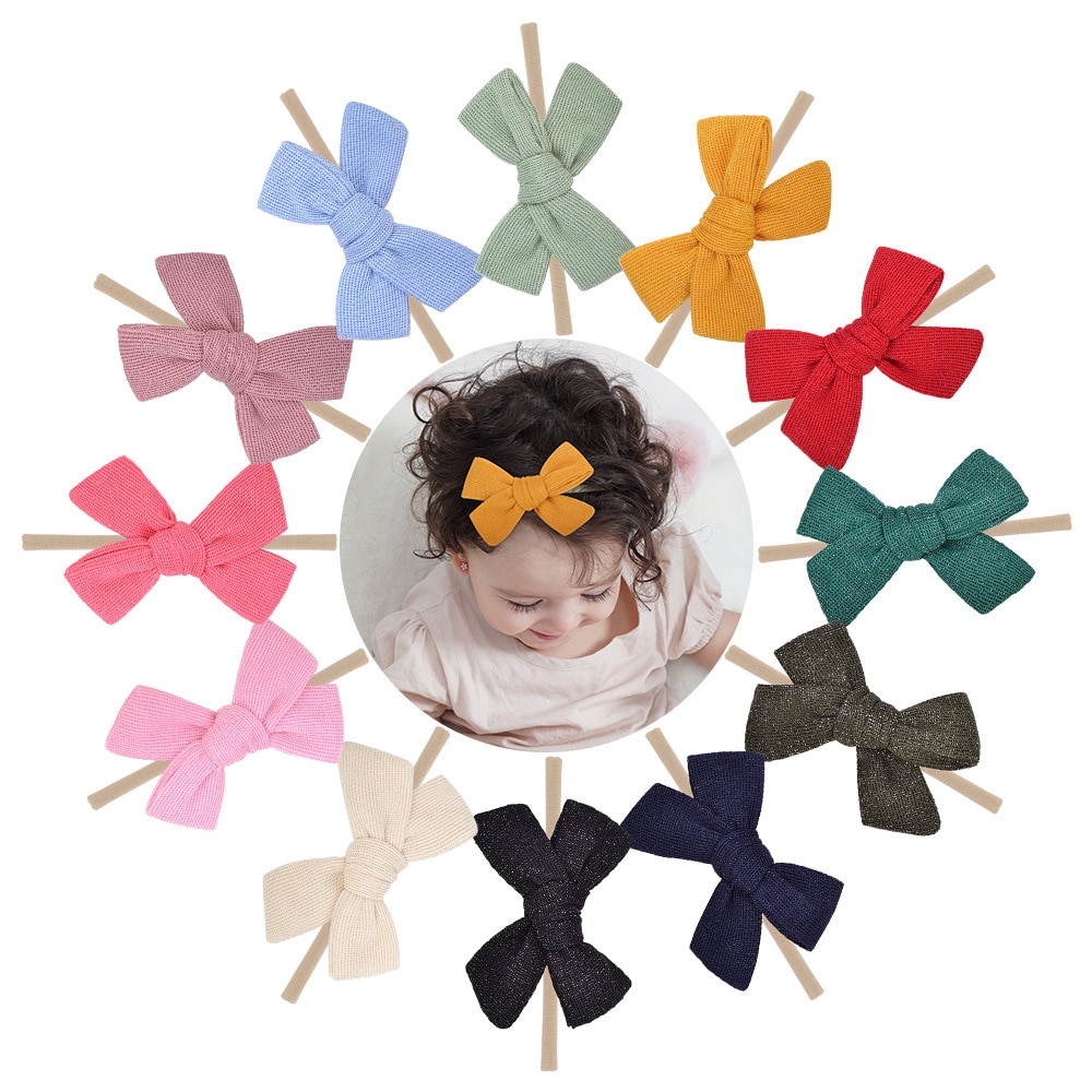 2Pcs/lot Solid Nylon Bowknot Baby Headband For Girls Elastic Hair Bands Newborn Turban baby girls Headwear Kids Hair Accessories