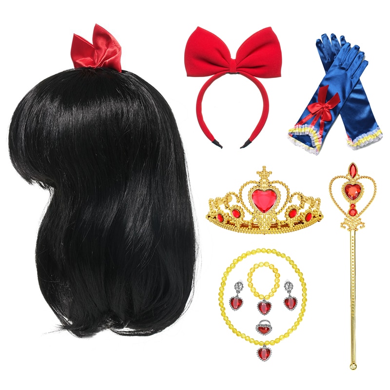 Snow White Dress up Accessories Set Tiara for Little Girls Princess Snow White Cosplay Crown Hair Headband Gloves Necklace Sets