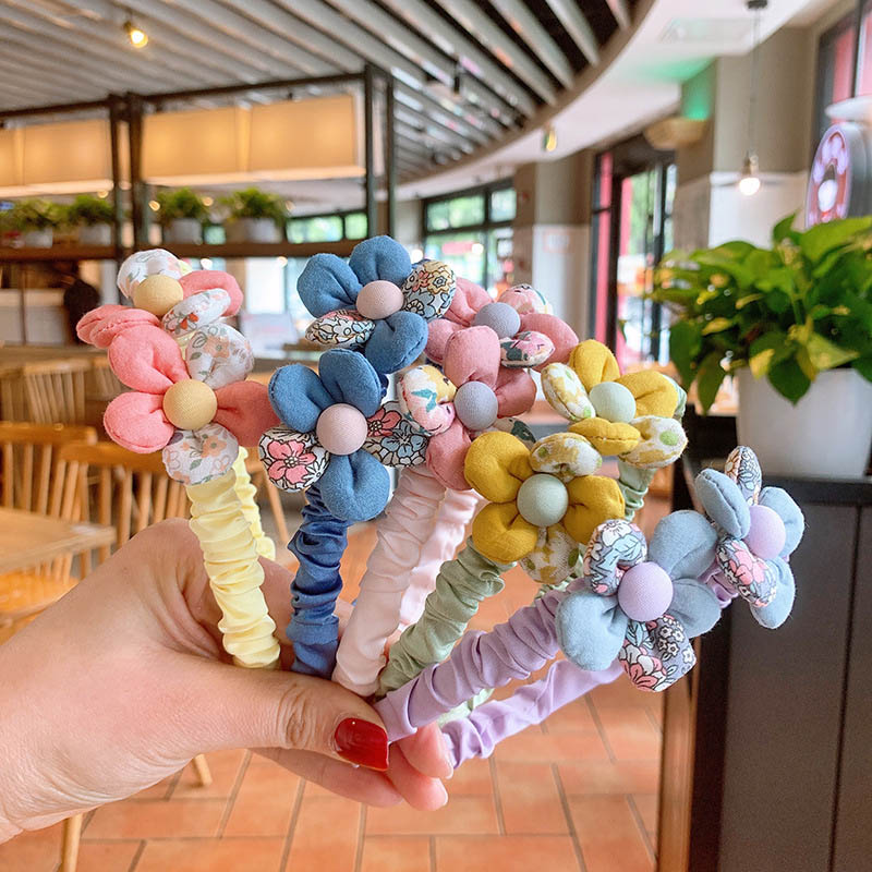 kawaii Small Flowers Kids Cute Lovely Cloth Flowers Printed Hairband Fashion Baby Girls Rabbit Ears Bowknot Headband Hair Hoops