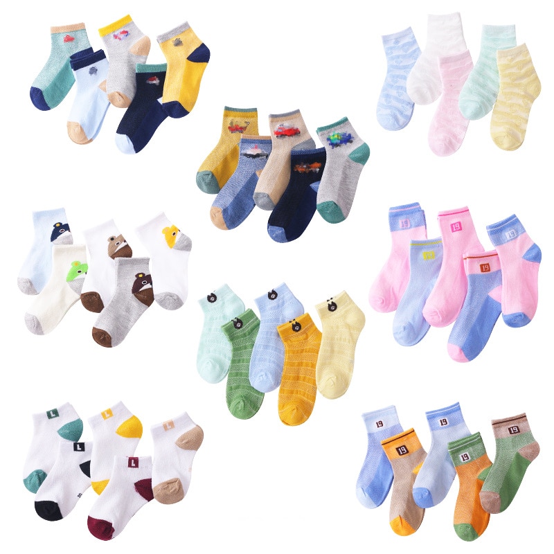 5 Pairs / Lot Kids Sport Socks New Spring Summer Cotton Breathable Mesh Boys Girls Socks 1-10 Year Children Baby Socks