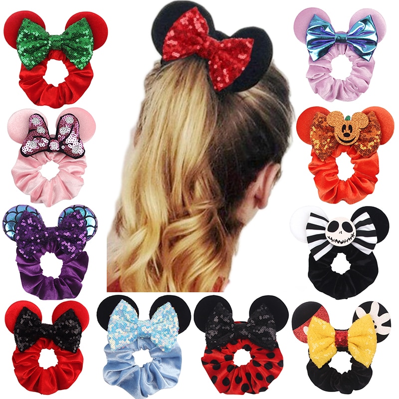 Mickey Mouse Ear Hair Bands Velvet Hair Scrunchies Ring Solid Velvet Ponytail Holder Hair Ties Gum Elastic Hair Bands For Girls