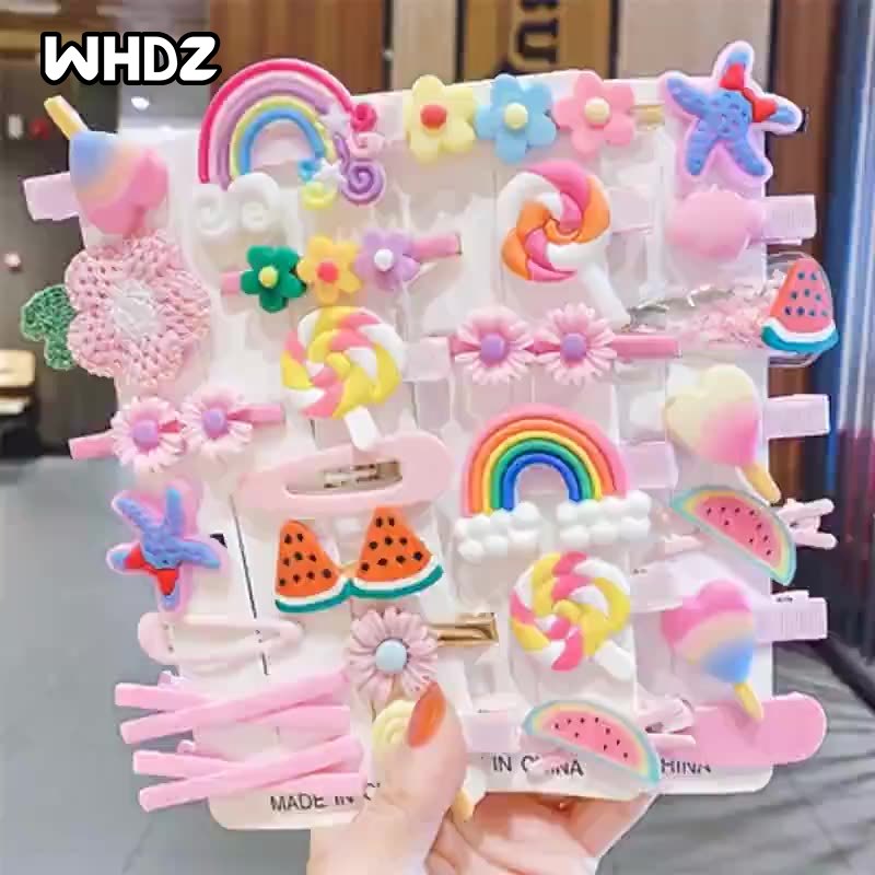 14Pcs Children Girls Hairpins Set Cute Fruit Rainbow Flower Kids Headwear Baby Girl Hair Accessories for Toddler Girl Hair Clip