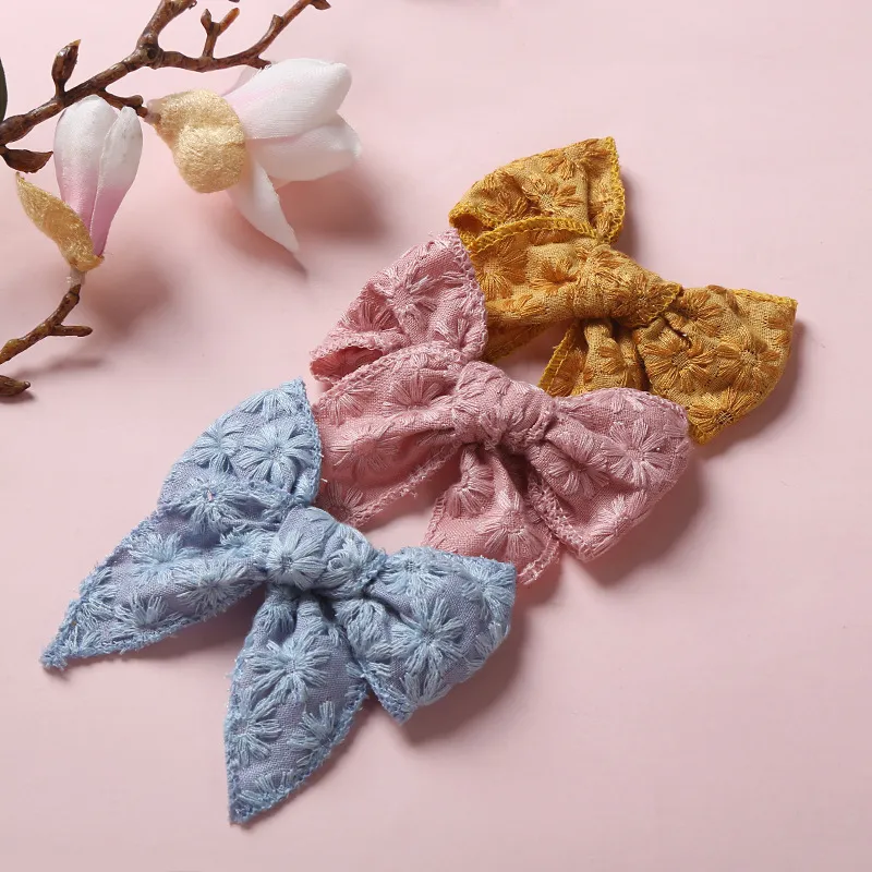 Baby Hair Clips Bow Barrette For Girl Embroidery Hairpins Children Princess Hairclip Kawaii Accessories Infant Beach Hairgrips