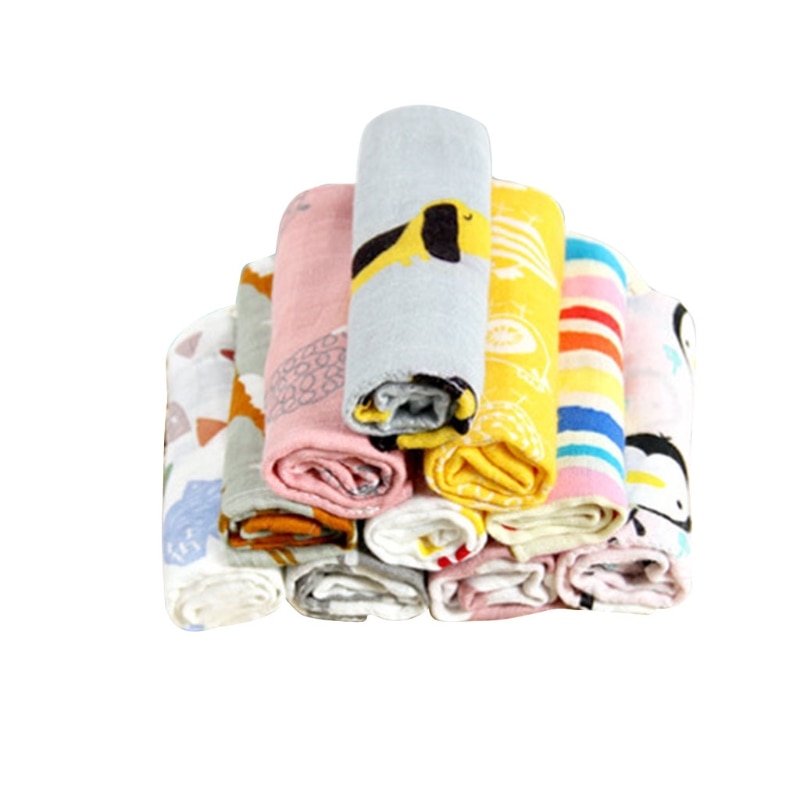 3 Pcs Baby Handkerchieves Square Printed Towel Muslin Cotton Infant Face Washcloth Wipe Cloth Feeding Bib Burp Cloth