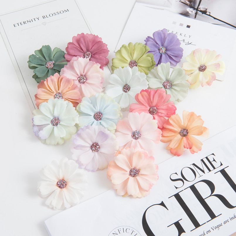 50PCS 4,5 CM Seide Daisy Kopf MINI Hause Hochzeit Dekoration DIY Sammelalbum Gefälschte Anlage