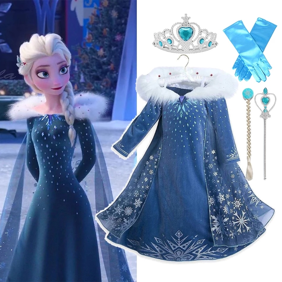 Frozen 2 Elsa Costumes Kids Carnival Party Cosplay Dresses Snow Queen Snowflake Mesh Prom Gown Disney Princess Clothes For Girls
