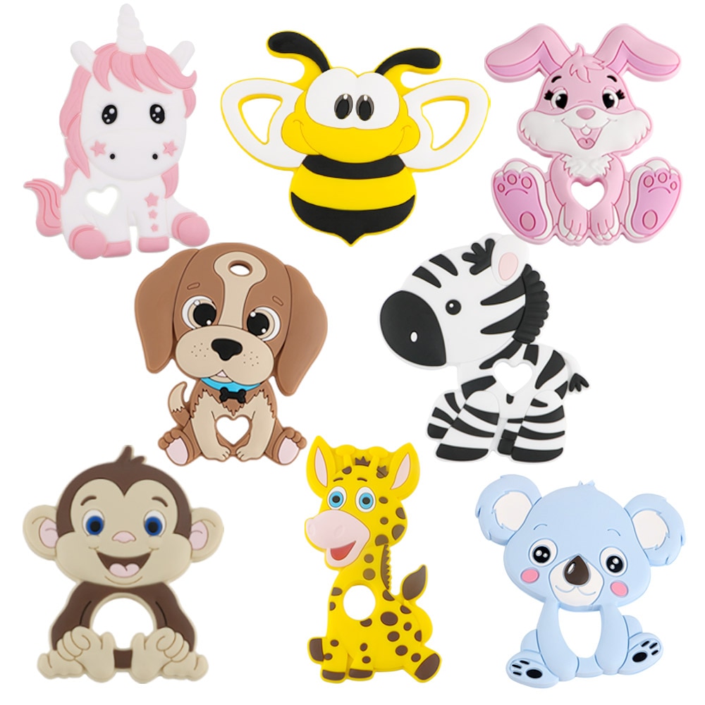 Kovict Silicone Teether Rabbit Monkey Flower Ball 1pc Food Grade Care Pendants DIY Pacifier Chain Accessories Baby Molar Toys