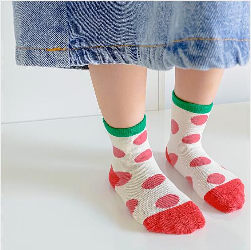 5Pairs/Lot 1-12Year 2021 spring and autumn polka dot bow socks bubble mouth combed cotton baby girl socks