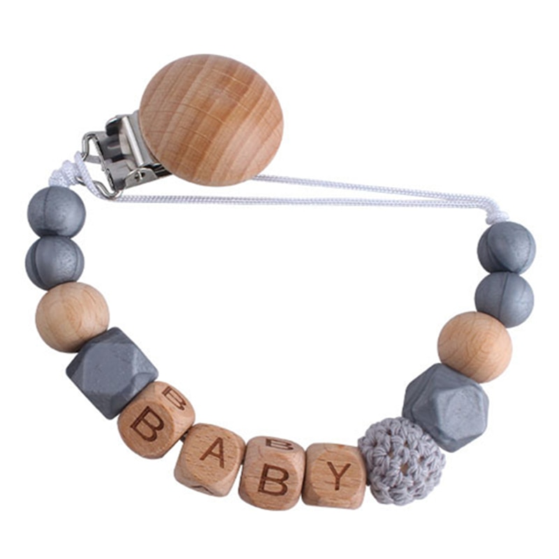 Safety Wooden Teether Baby Infant Toddler Dummy Pacifier Silicone Soother Nipple Clip Chain Holder Strap Baby Chew Toy for Baby