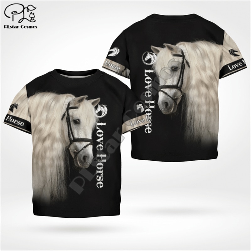 PLstar Cosmos Newest Beautiful Horse 3d Print T-Shirt Kids Boys/Girl Short-Sleeve Top Cool Animal Tees Casual Children Wear H4