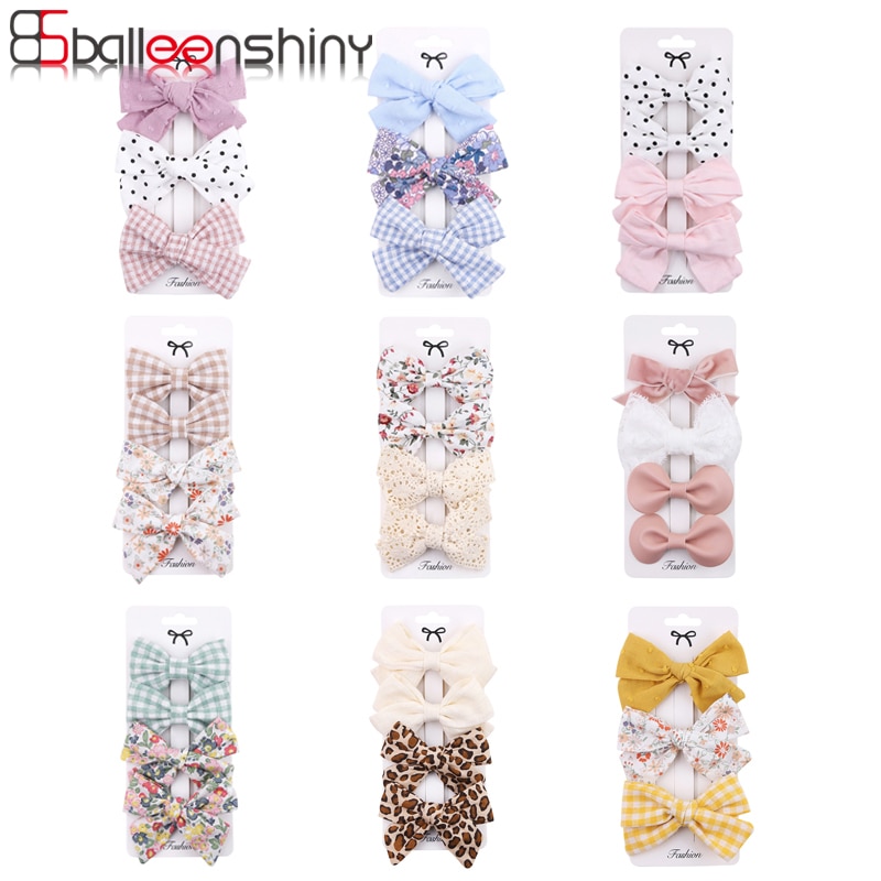 Balleenshiny 4pcs/set Simple Bowknot Headband Children's Hair Accessories Fabric Baby Headdress Infant Kids Kawaii Accessor