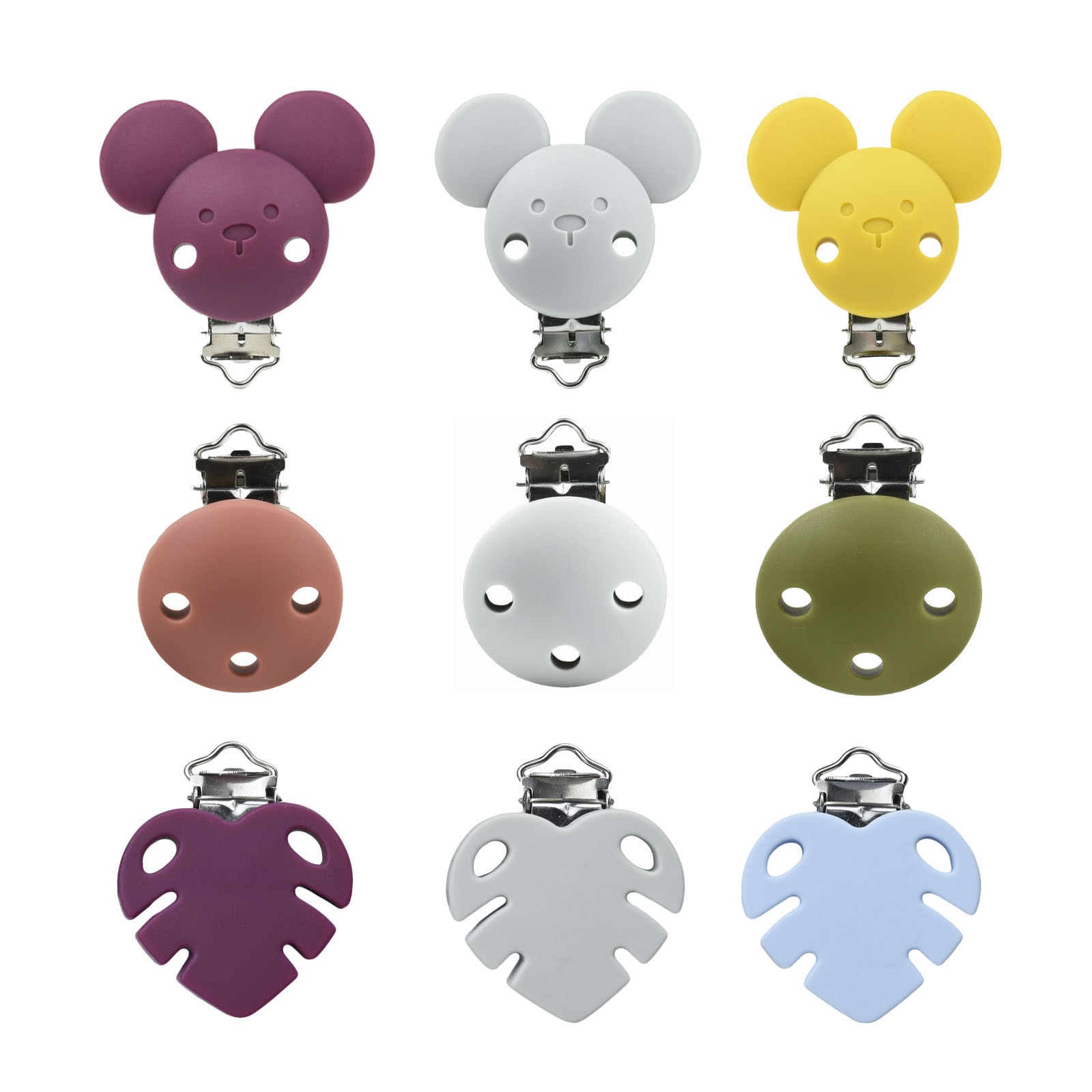 10 PCS Baby Clips Mouse & Round & Leaf Style Silicone Nipple Chain Clip Accessories DIY Necklace Stainless Steel Clip