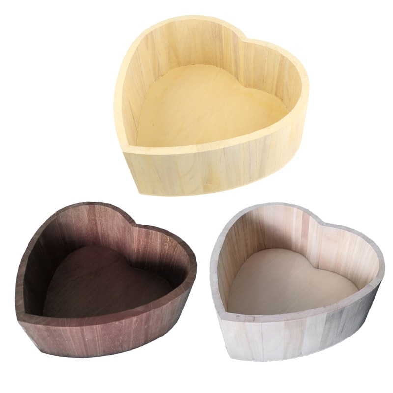 Baby Photography Props Vintage Wooden Basin Full Moon circular Heart Shape Box Newborn Infants Photo Posing Shooting Accessories